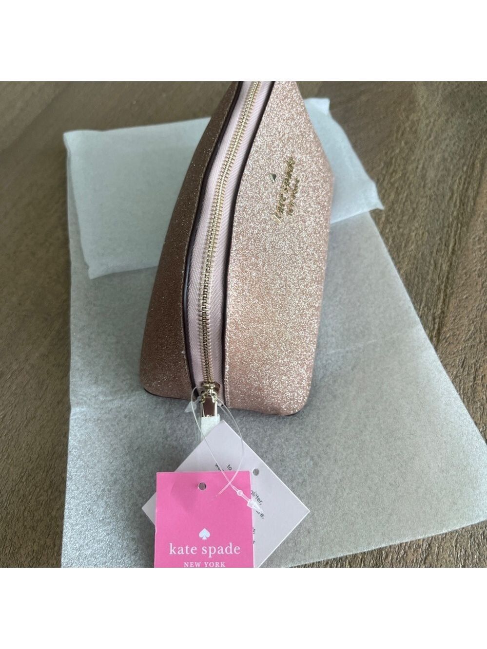 kate spade Rose Gold Tinsel Glitter Small Cosmetics Bag NWT - Picture 5 of 8